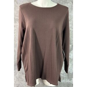 D & Co / Denim & Company Brown Round Neck L/S Knit Top sz 3X (15914)